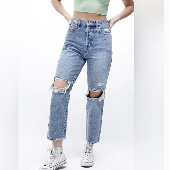 PacSun 25 (3) High Rise Straight Women’s Blue Jeans Distressed Frayed Hems - Picture 1 of 9